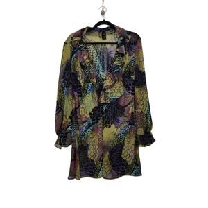 Vintage y2k Bisou Bisou Long Sleeve Flowy All Over Animal Print Sheer Ruffles
